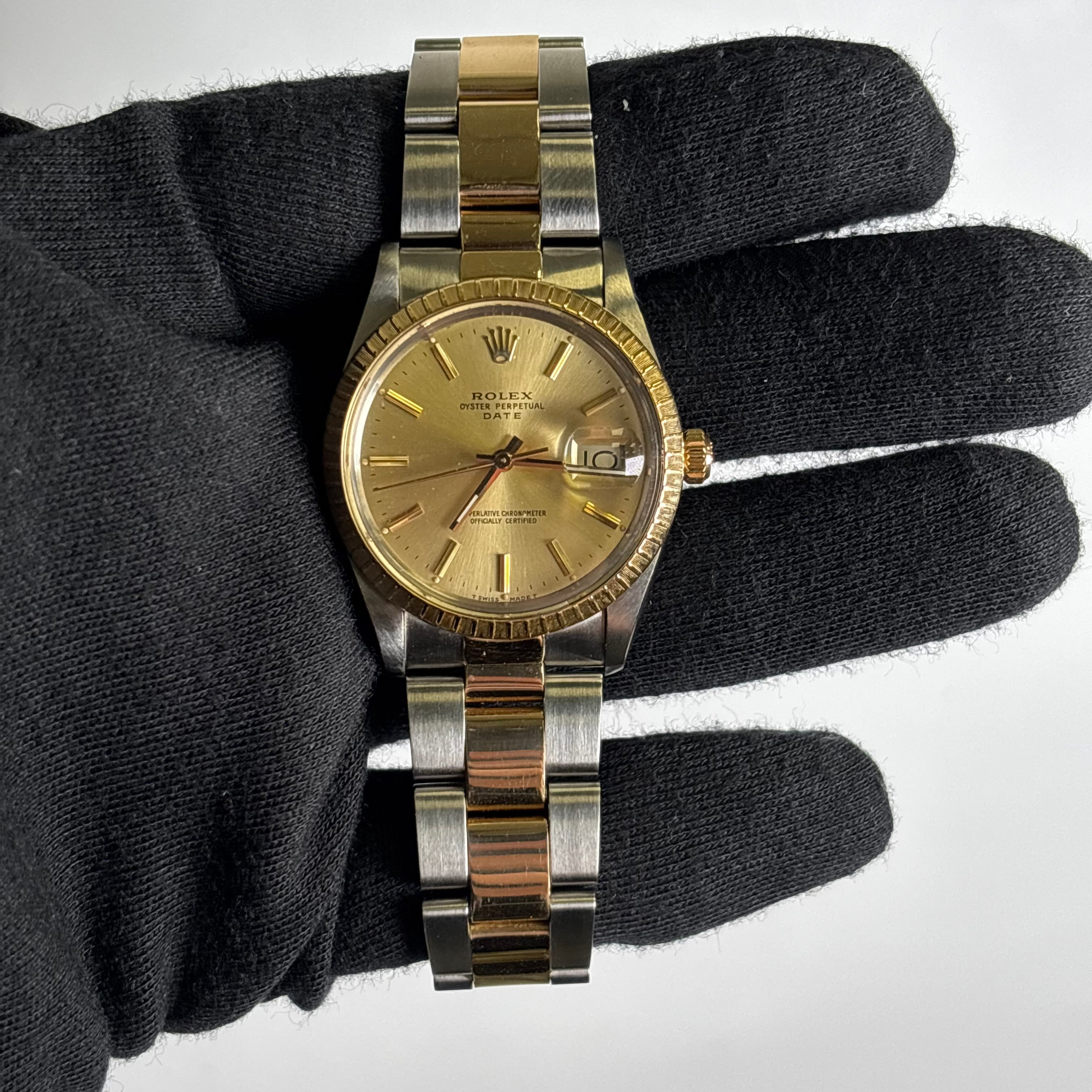 Rolex Oyster Perpetual 34mm Champagne Dial Watch Ref# 15053 - Happy Jewelers Fine Jewelry Lifetime Warranty