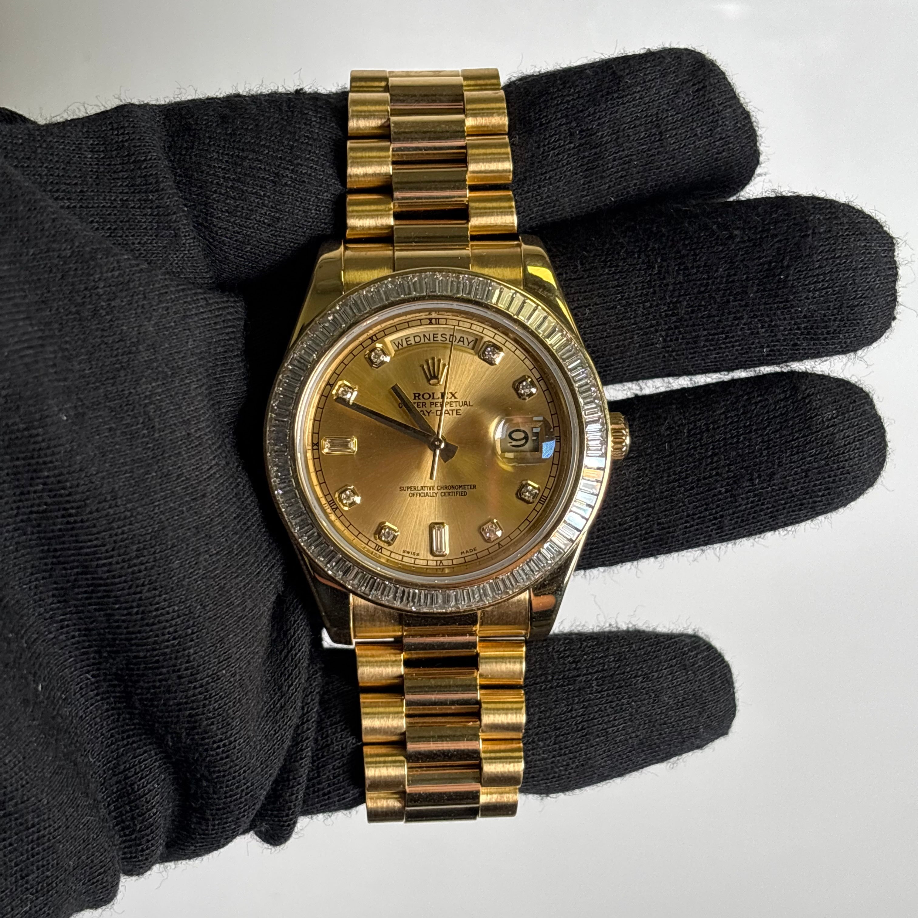 Rolex Day-Date 41mm Champagne Dial Watch Ref# 218398BR - Happy Jewelers Fine Jewelry Lifetime Warranty