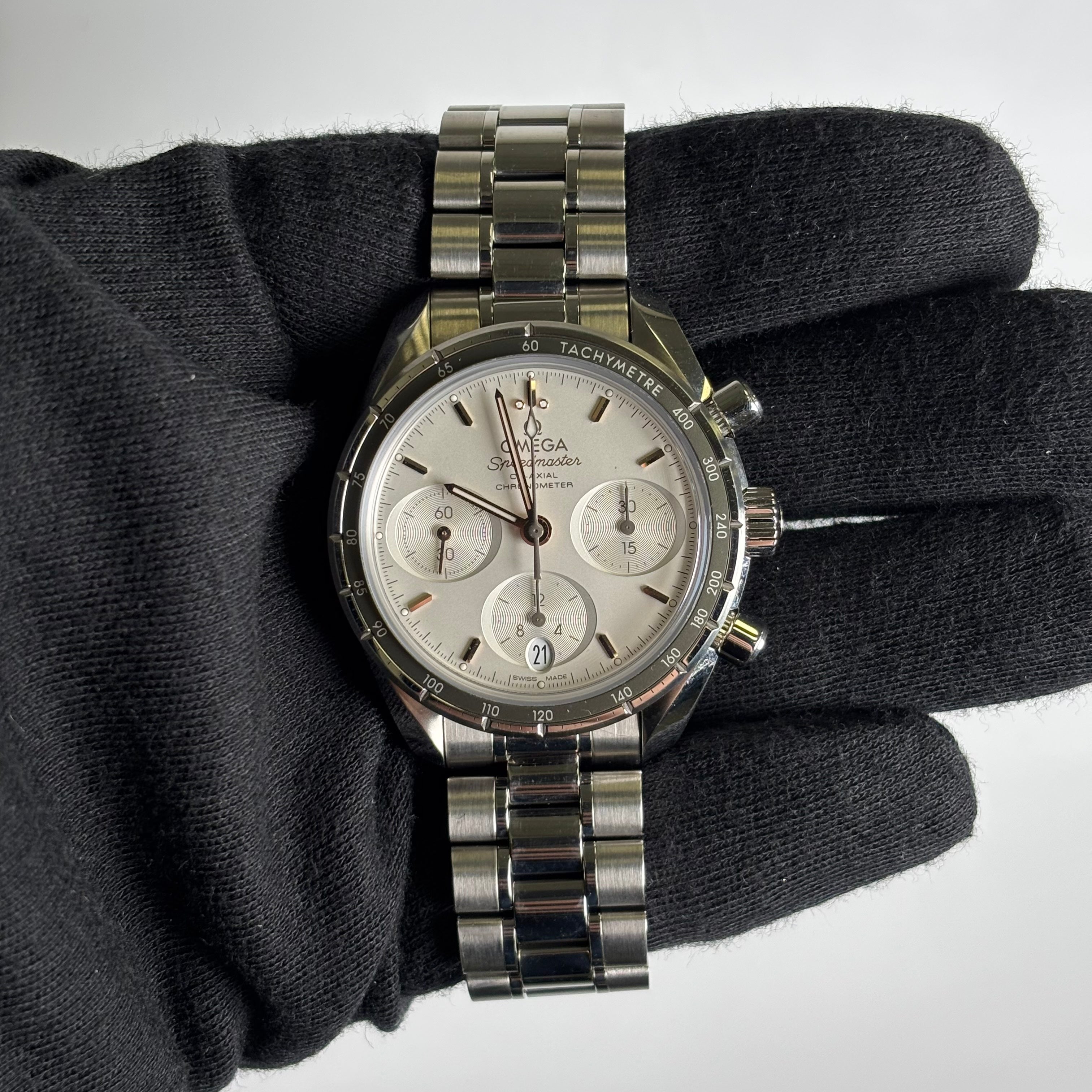 Omega Speedmaster 38mm White Dial Watch Ref# 324.30.38.50.02.001 - Happy Jewelers Fine Jewelry Lifetime Warranty