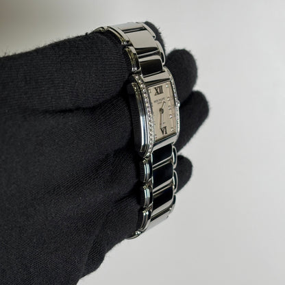 Patek Philippe Twenty-4 TIFFANY & CO. 25mm White Dial Watch Ref# 4910/10A-011 - Happy Jewelers Fine Jewelry Lifetime Warranty