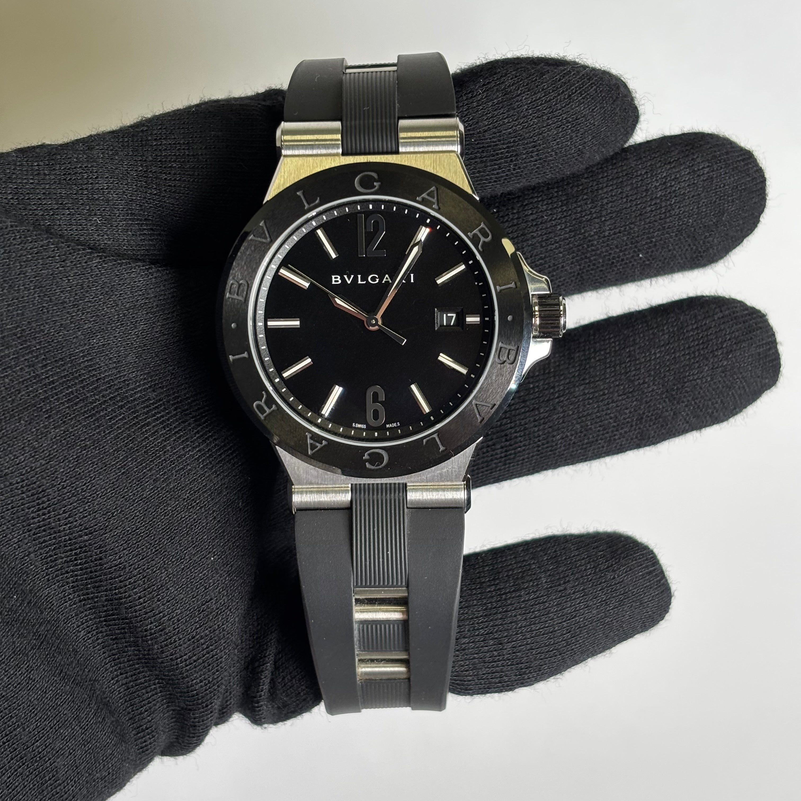 Bvlgari Diagono 42mm Black Dial Watch Ref# DG 42 SC - Happy Jewelers Fine Jewelry Lifetime Warranty