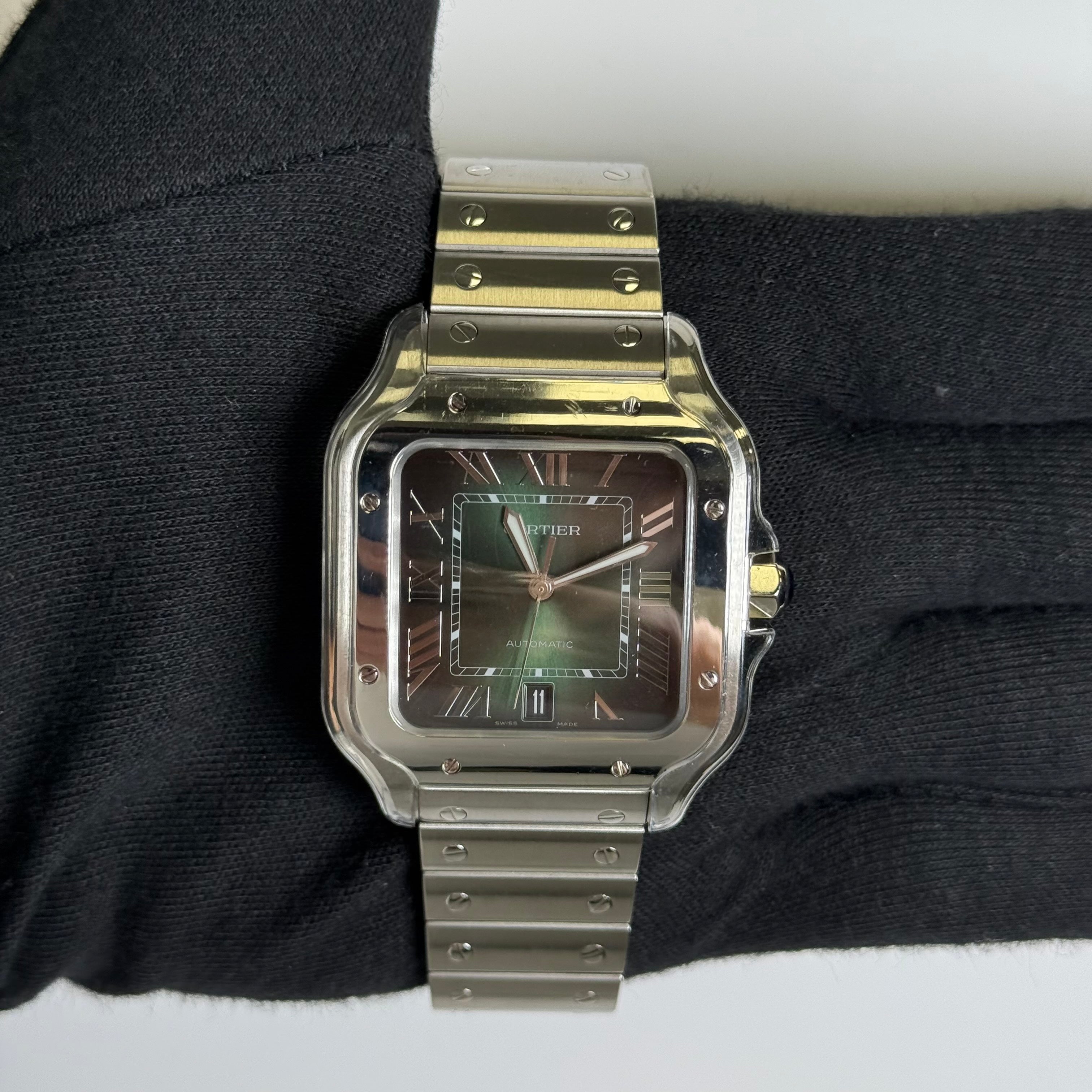 Cartier Santos 39.8mm Green Dial Watch Ref# WSSA0062 - Happy Jewelers Fine Jewelry Lifetime Warranty