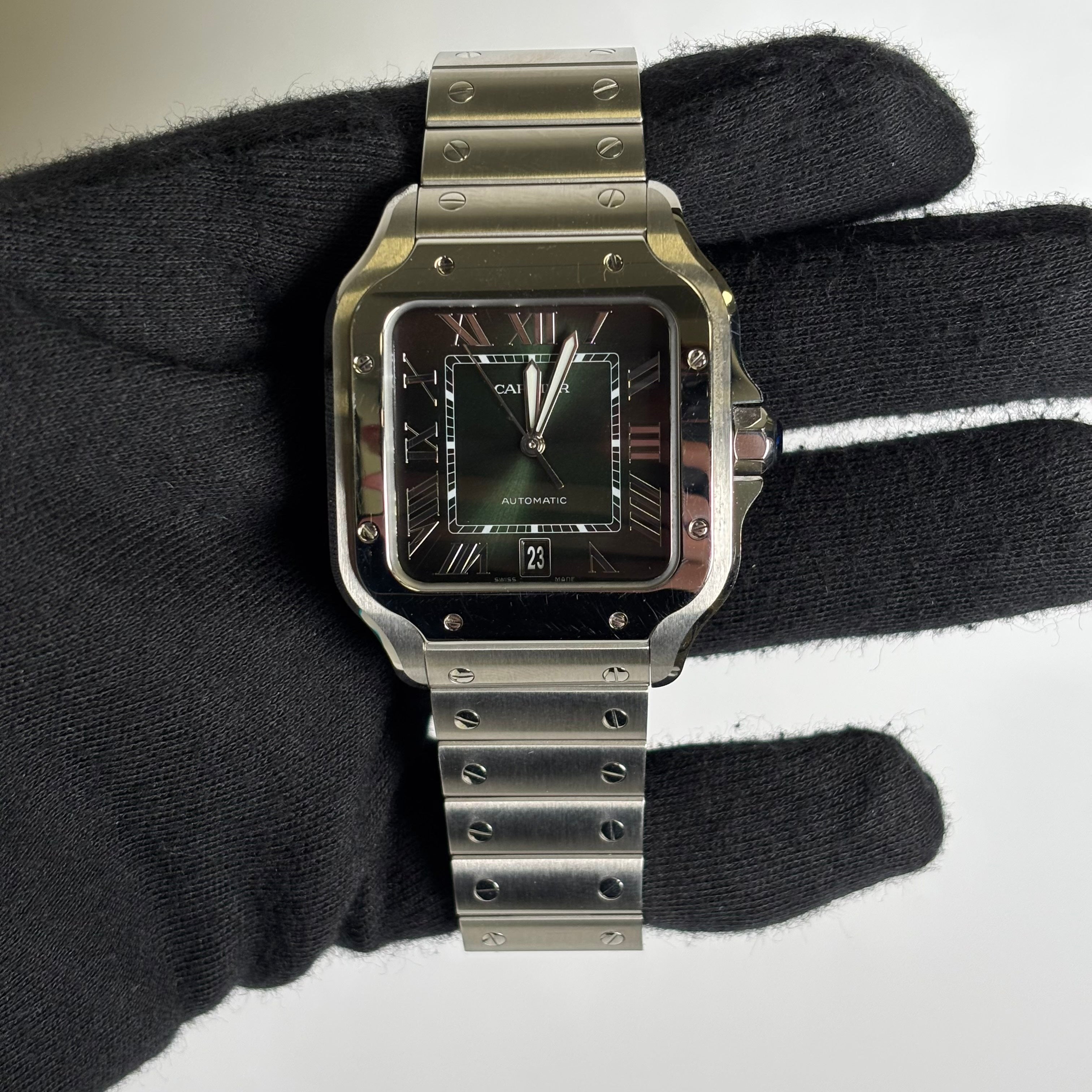 Cartier Santos 39.8mm Green Dial Watch Ref# WSSA0062 - Happy Jewelers Fine Jewelry Lifetime Warranty