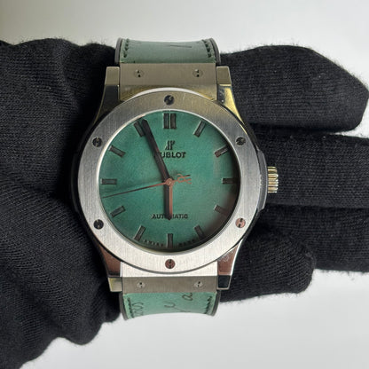 Hublot Classic Fusion 45mm Green Dial Watch Ref# 511.NX.050G.VR.BER16 - Happy Jewelers Fine Jewelry Lifetime Warranty
