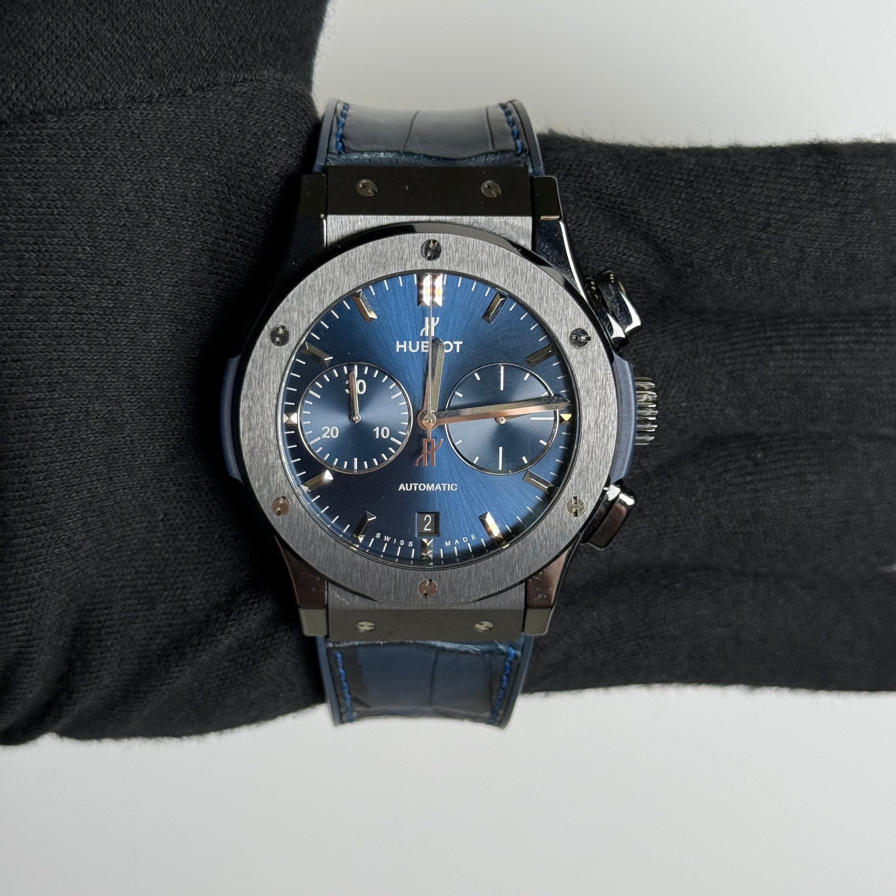 Hublot Classic 42mm Blue Dial Watch Ref# 541.CM.7170.RX - Happy Jewelers Fine Jewelry Lifetime Warranty