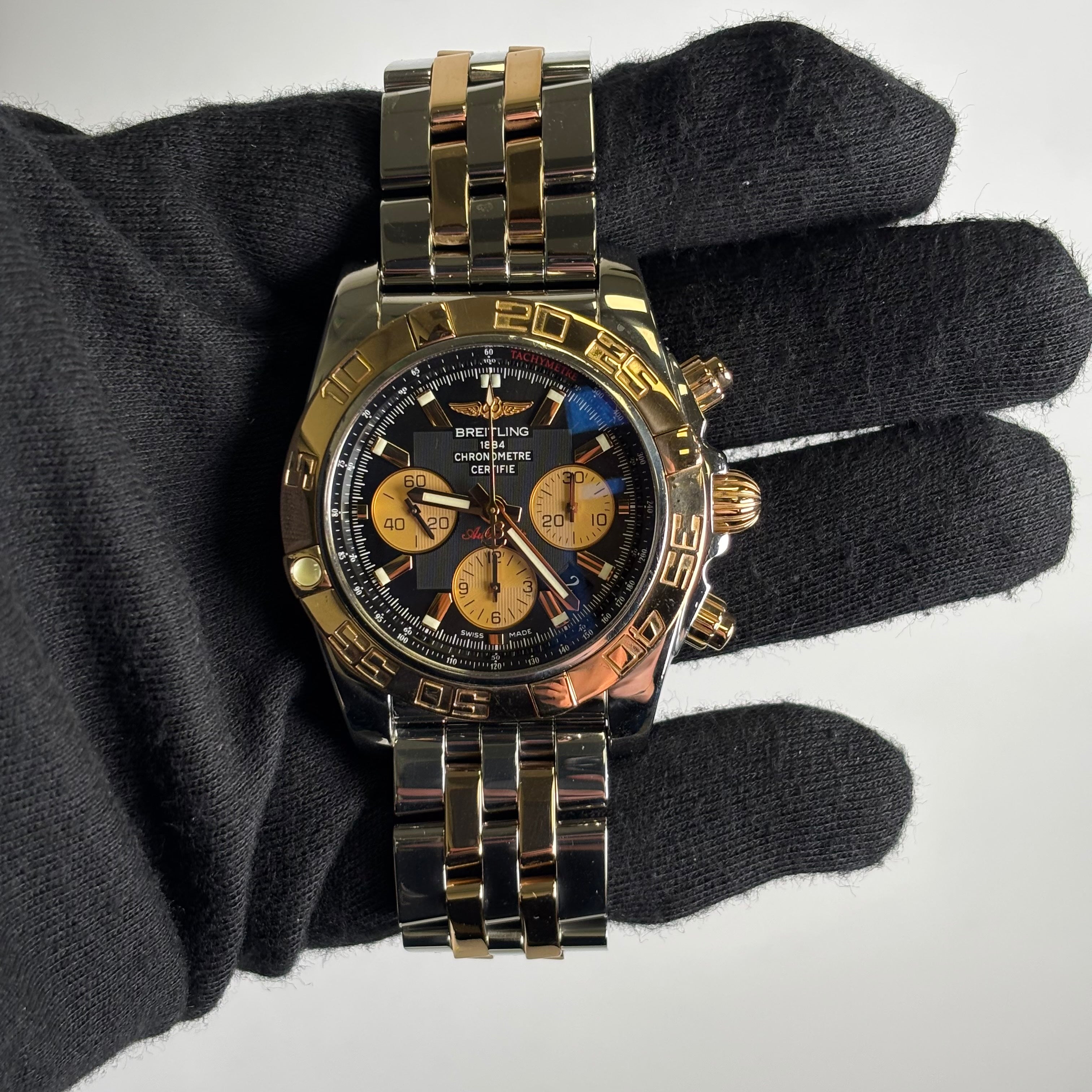 Breitling Chronomat 44mm Black Dial Watch Ref# CB0110 - Happy Jewelers Fine Jewelry Lifetime Warranty