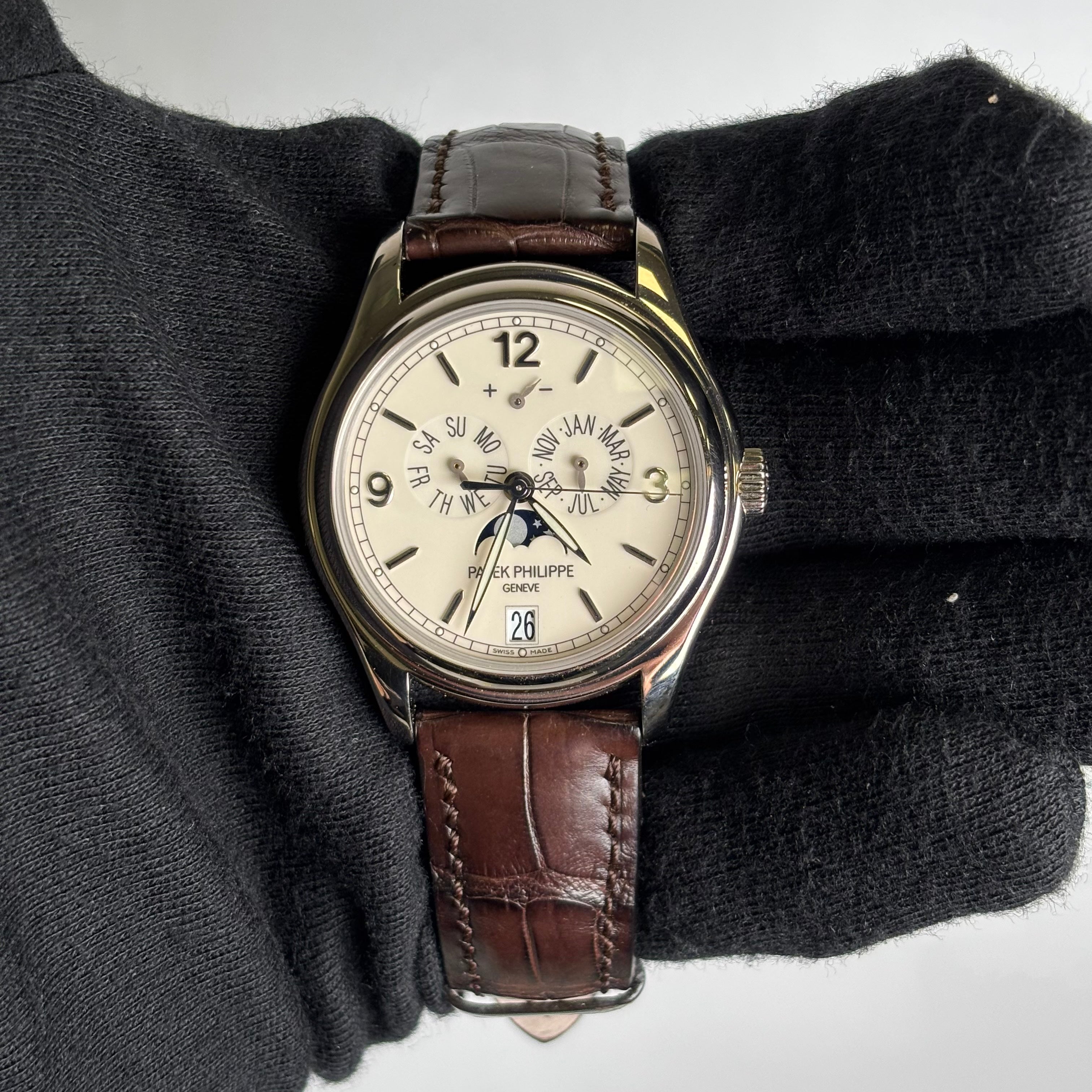 Patek Philippe Annual Calendar 39mm Cream Dial Watch Ref# 5146G-001 - Happy Jewelers Fine Jewelry Lifetime Warranty