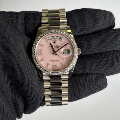 Rolex Day-Date 36mm Pink Dial Watch Ref# 128349RBR - Happy Jewelers Fine Jewelry Lifetime Warranty