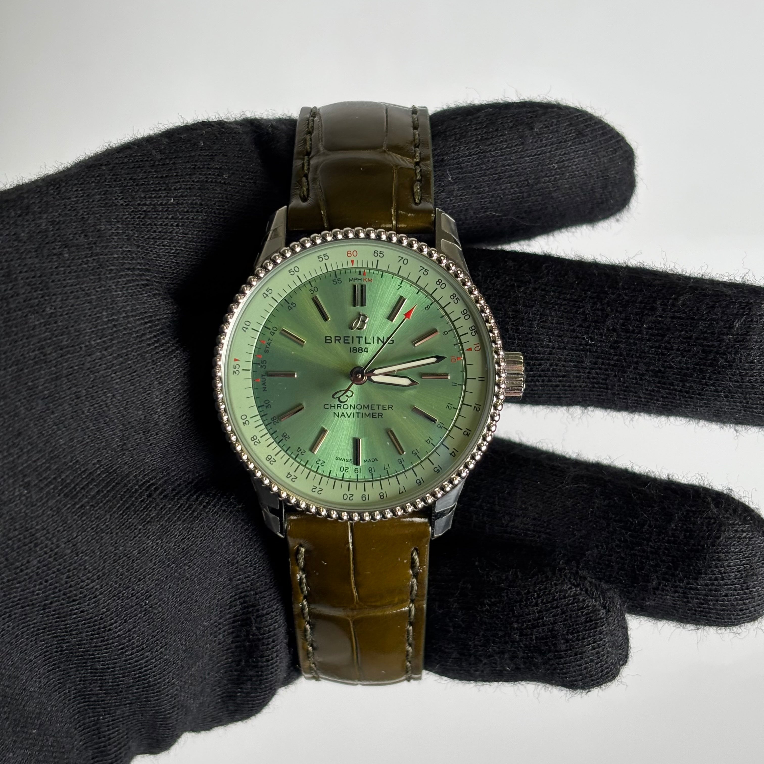 Breitling Navitimer 35mm Green Dial Watch Ref# A17395 - Happy Jewelers Fine Jewelry Lifetime Warranty