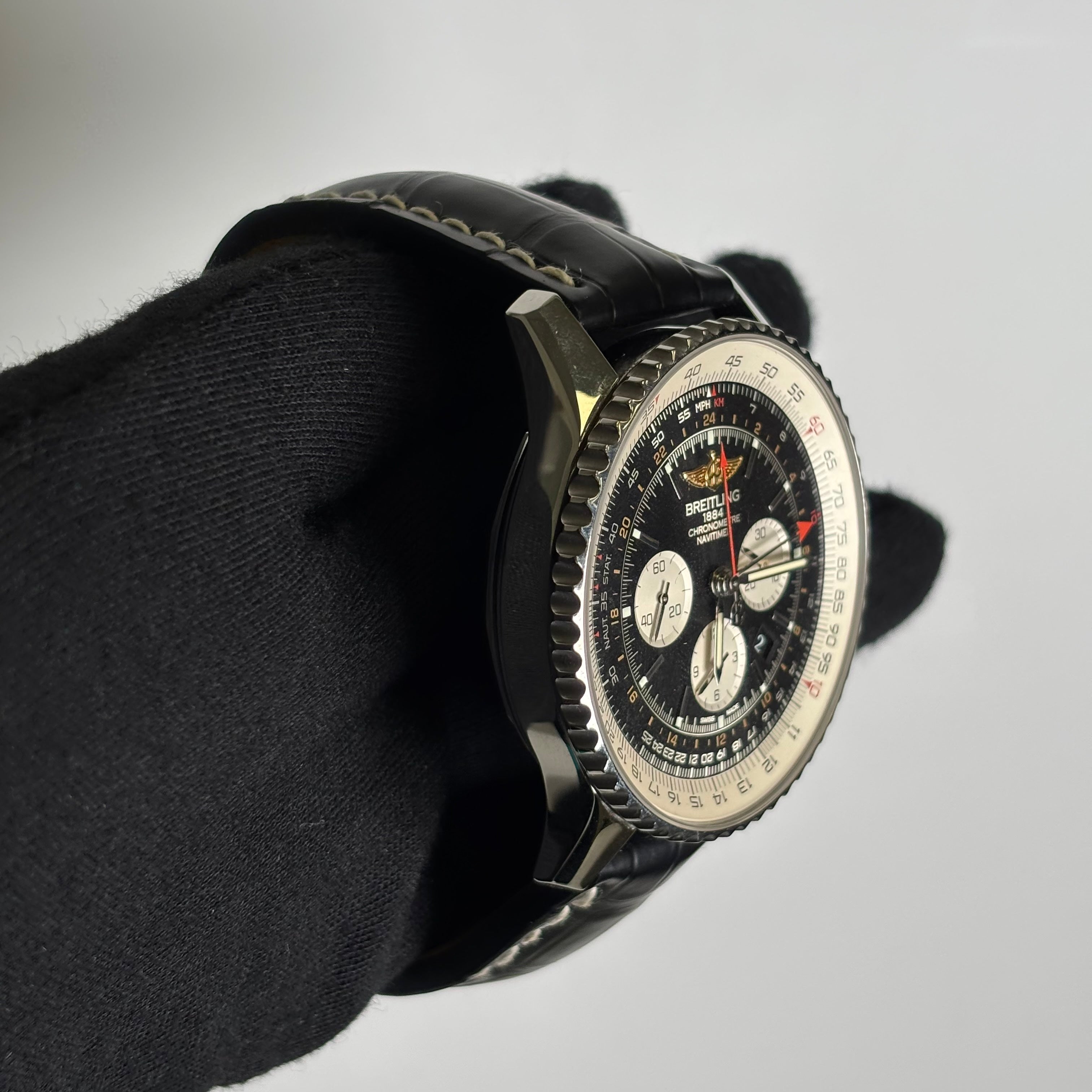 Breitling Navitimer GMT 48mm Black Dial Watch Ref# AB044121/BD24 - Happy Jewelers Fine Jewelry Lifetime Warranty
