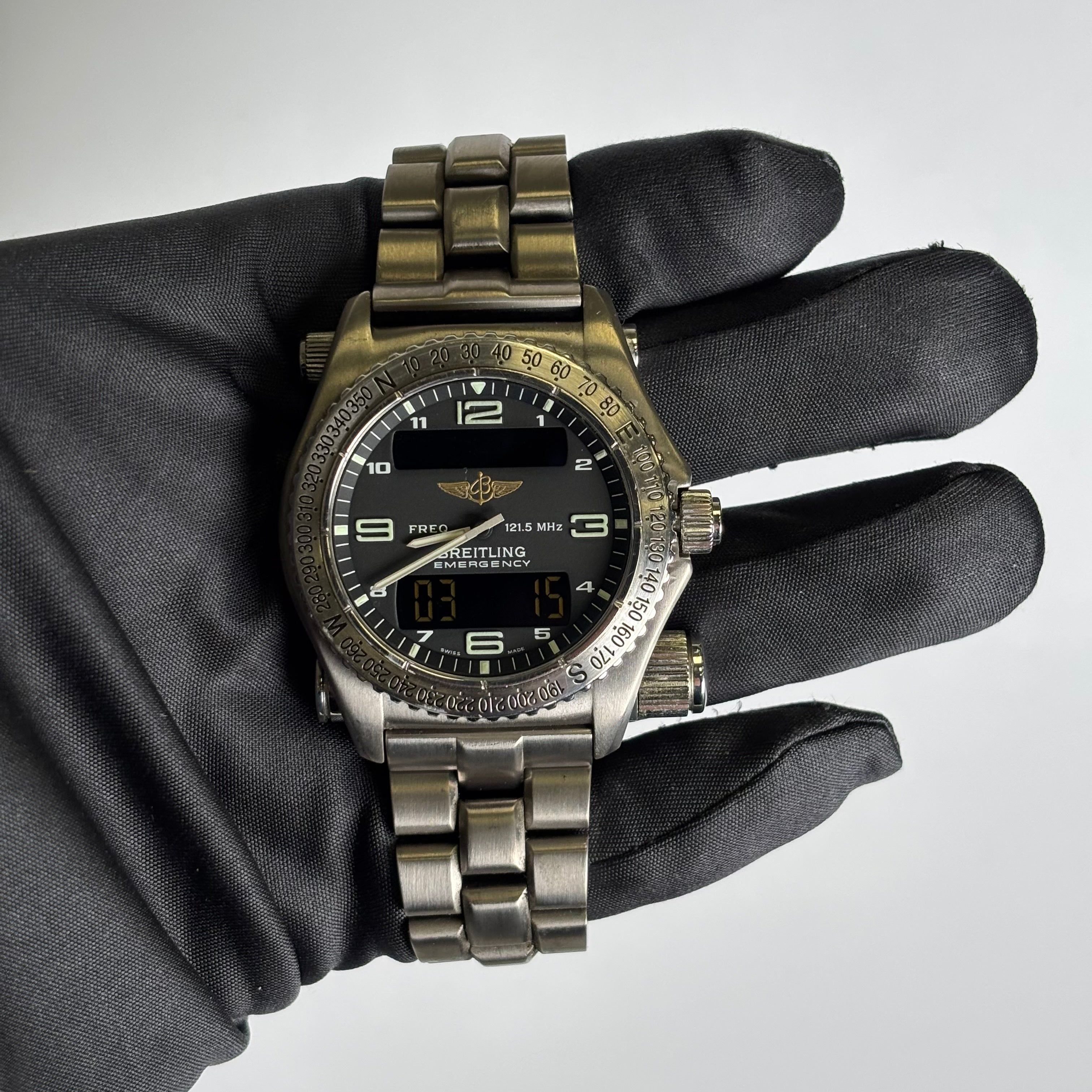 Breitling Emergency 43mm Black Dial Watch Ref# E56321 - Happy Jewelers Fine Jewelry Lifetime Warranty