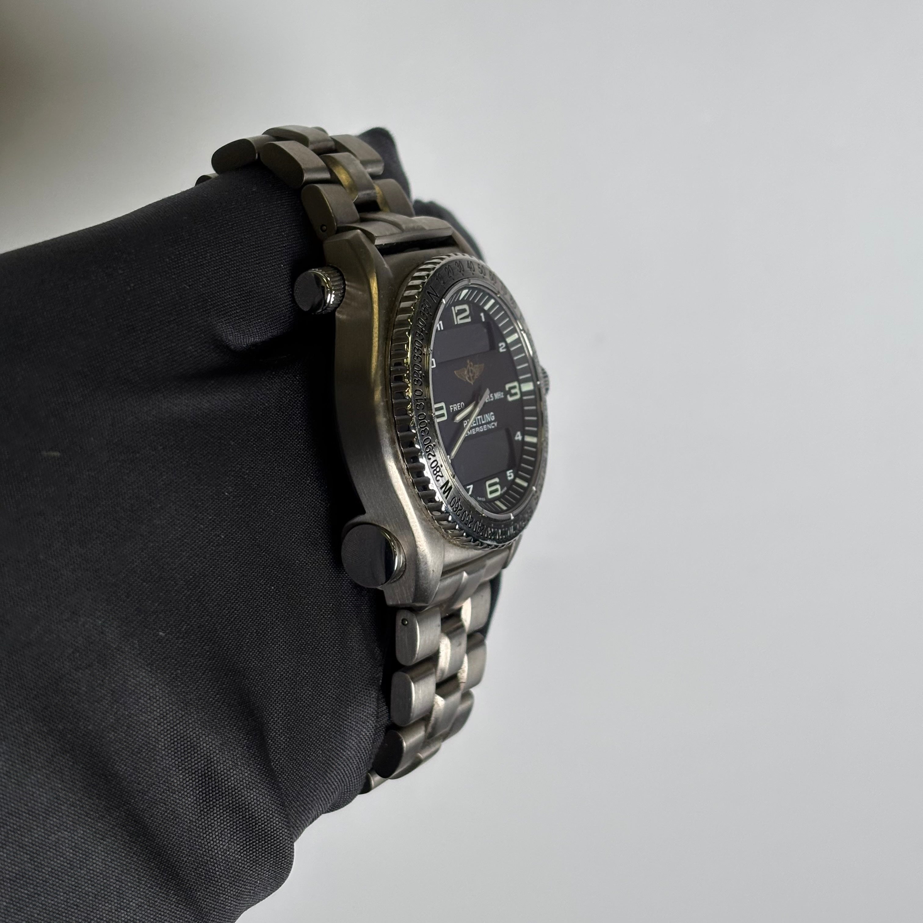 Breitling Emergency 43mm Black Dial Watch Ref# E56321 - Happy Jewelers Fine Jewelry Lifetime Warranty