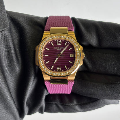 Patek Philippe Nautilus 32mm Purple Dial Watch Ref# 7010R-013 - Happy Jewelers Fine Jewelry Lifetime Warranty