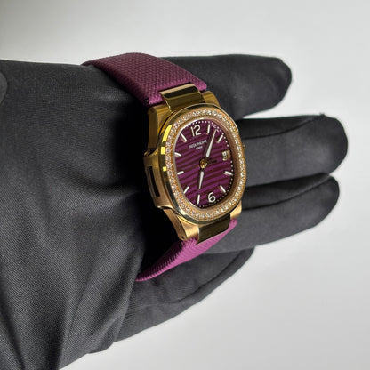 Patek Philippe Nautilus 32mm Purple Dial Watch Ref# 7010R-013 - Happy Jewelers Fine Jewelry Lifetime Warranty