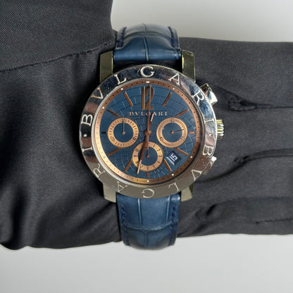 Bvlgari Chronograph 42mm Blue Dial Watch Ref# BB 42 SL CH - Happy Jewelers Fine Jewelry Lifetime Warranty