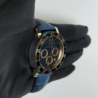 Bvlgari Chronograph 42mm Blue Dial Watch Ref# BB 42 SL CH - Happy Jewelers Fine Jewelry Lifetime Warranty