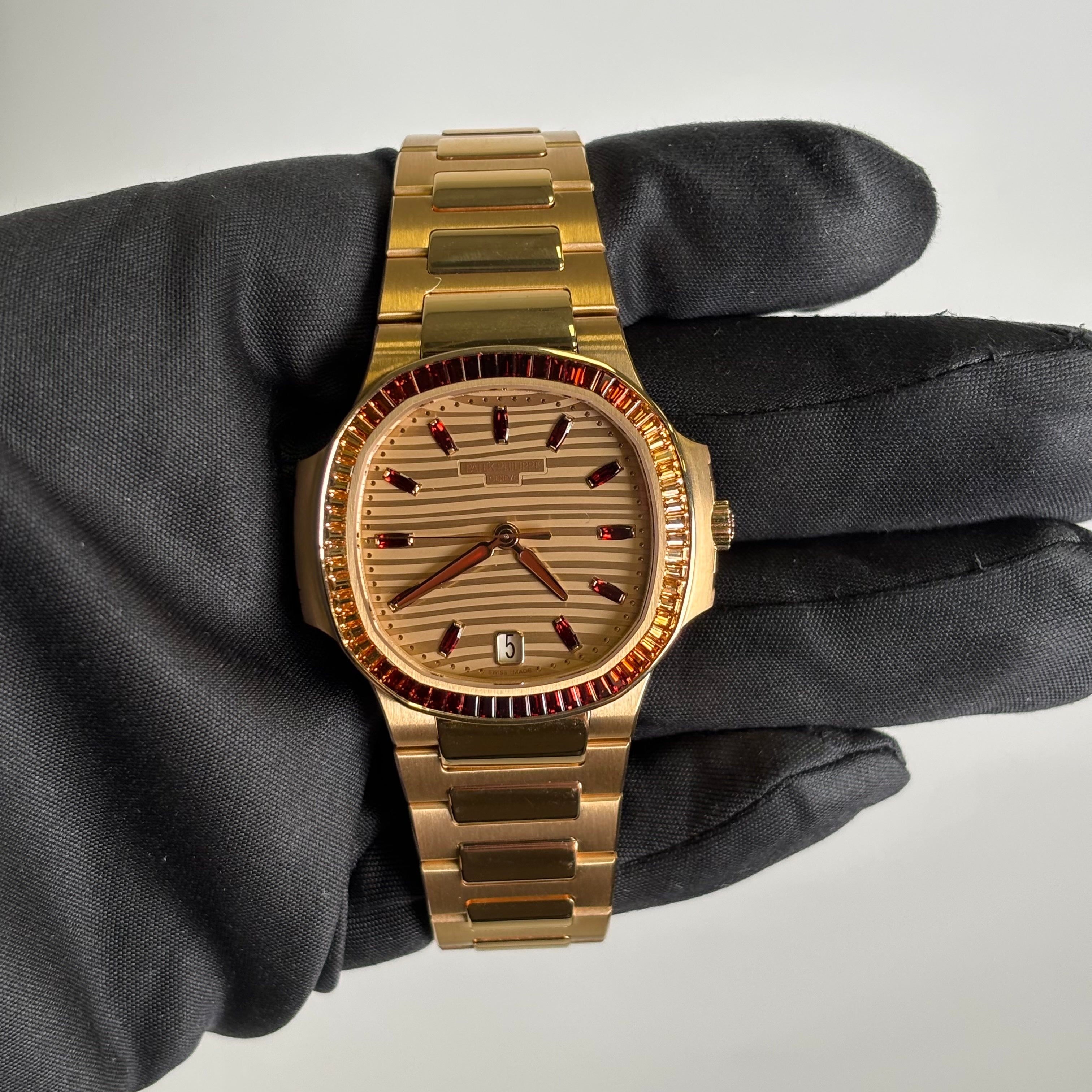 Patek Philippe Nautilus 35mm Rose Dial Watch Ref# 7118/1300R-001 - Happy Jewelers Fine Jewelry Lifetime Warranty