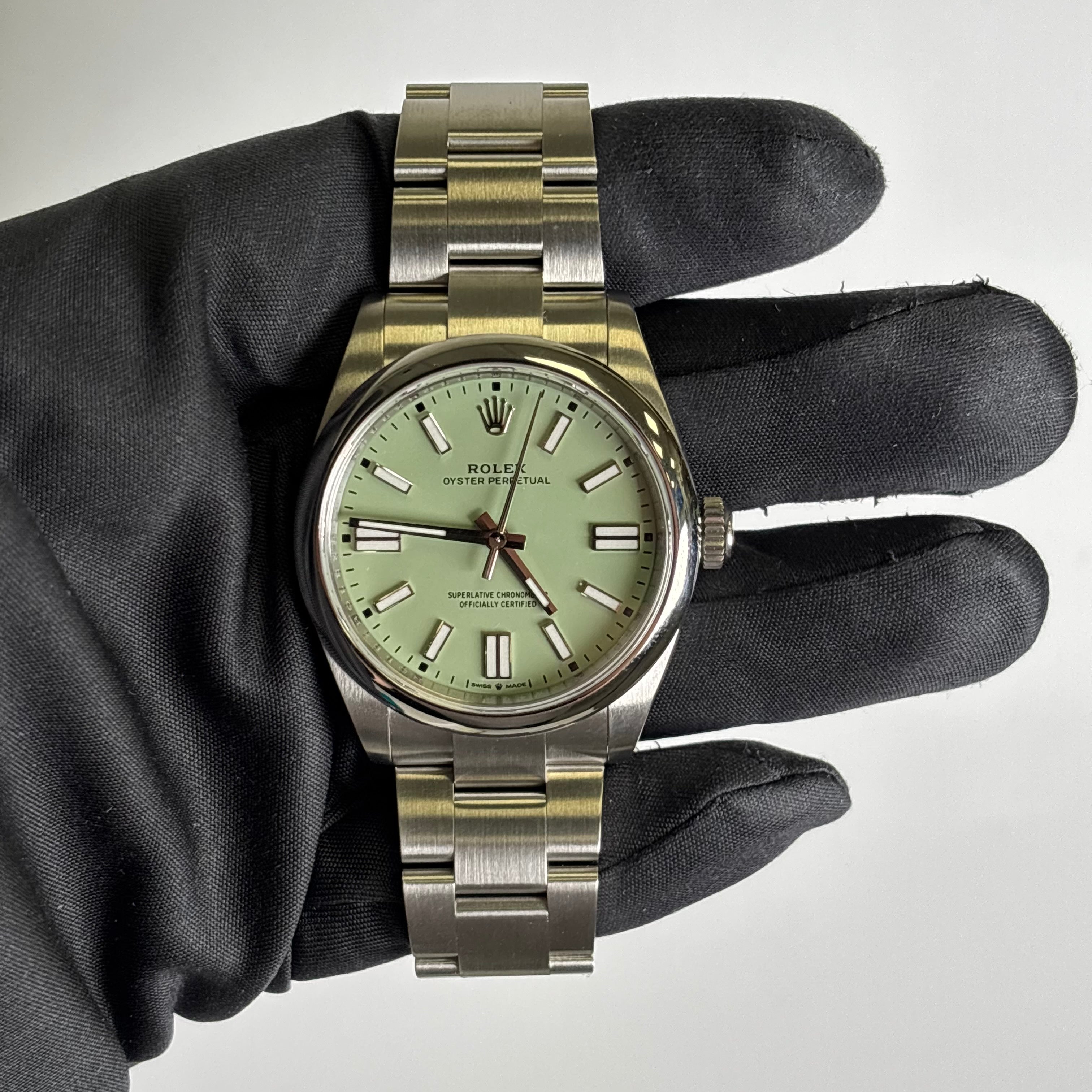 Rolex Oyster Perpetual 41mm Pistachio Dial Watch Ref# 134300 - Happy Jewelers Fine Jewelry Lifetime Warranty