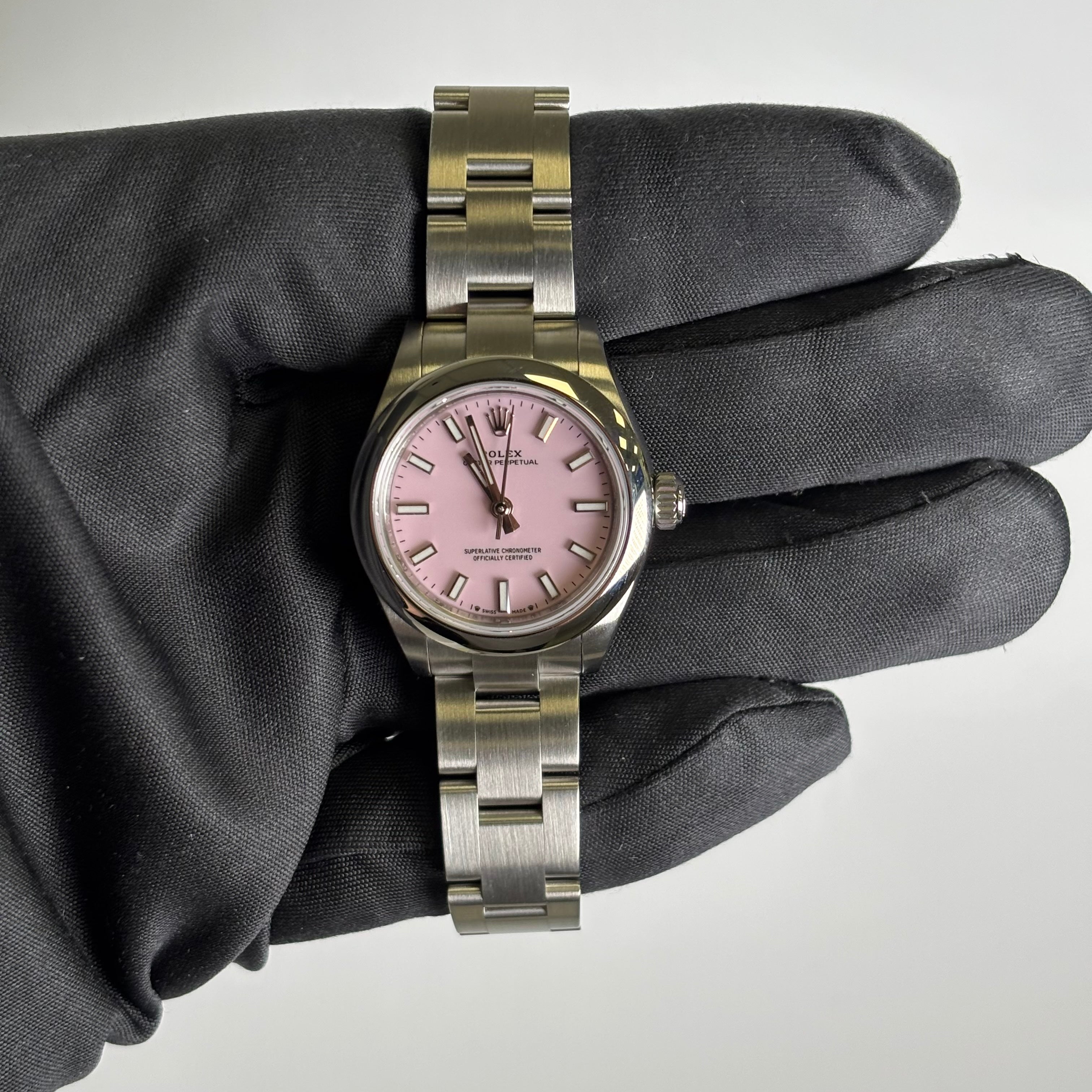 Rolex Oyster Perpetual 28mm Pink Dial Watch Ref# 276200 - Happy Jewelers Fine Jewelry Lifetime Warranty