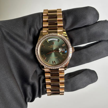 Rolex Day-Date 36mm Olive Dial Watch Ref# 128395TBR - Happy Jewelers Fine Jewelry Lifetime Warranty