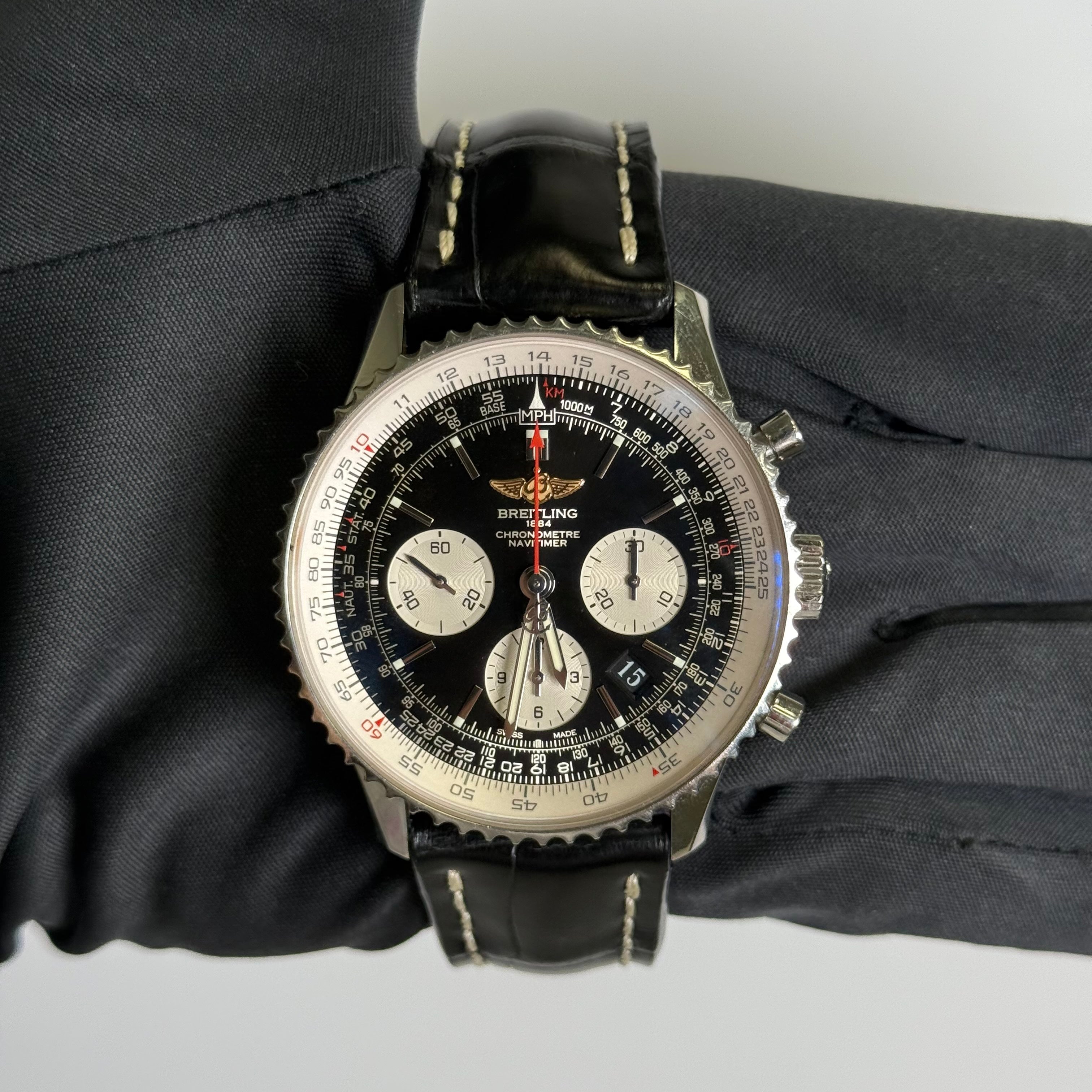 Breitling Navitimer 43mm Black Dial Watch Ref# AB0120 - Happy Jewelers Fine Jewelry Lifetime Warranty
