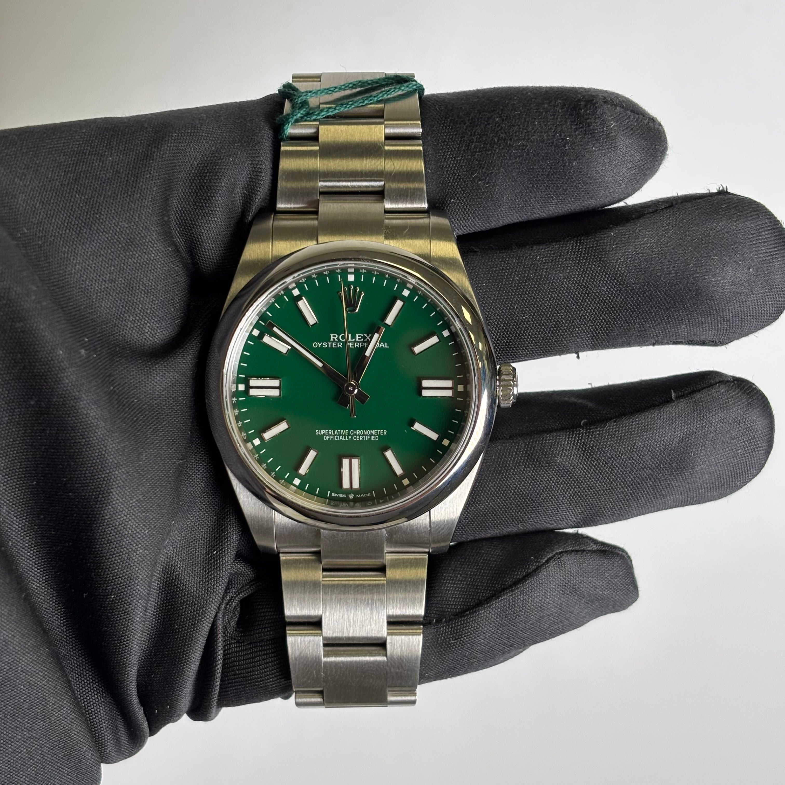 Rolex Oyster Perpetual 41mm Green Dial Watch Ref# 124300 - Happy Jewelers Fine Jewelry Lifetime Warranty