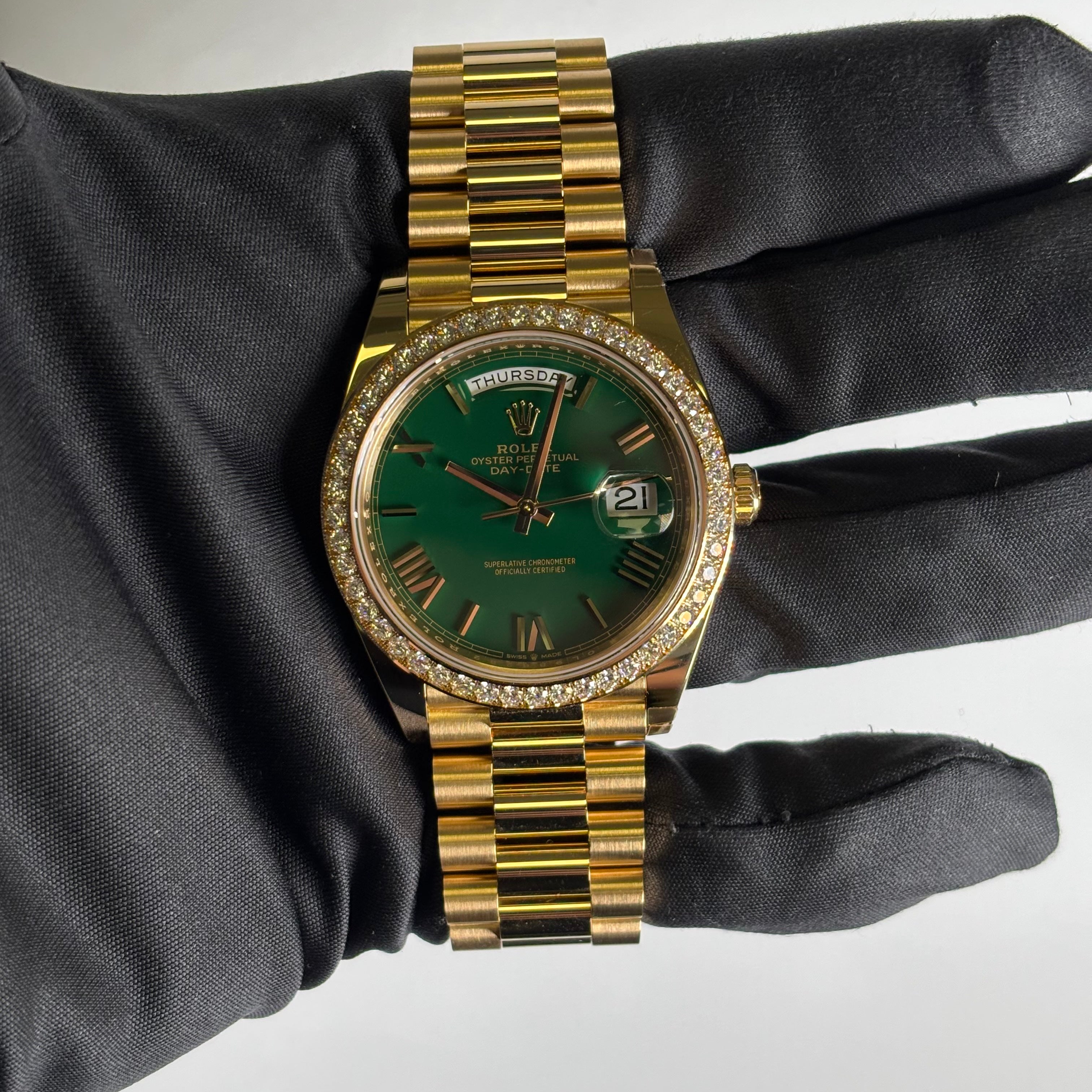 Rolex Day-Date 40mm Green Dial Watch Ref# 228348RBR - Happy Jewelers Fine Jewelry Lifetime Warranty