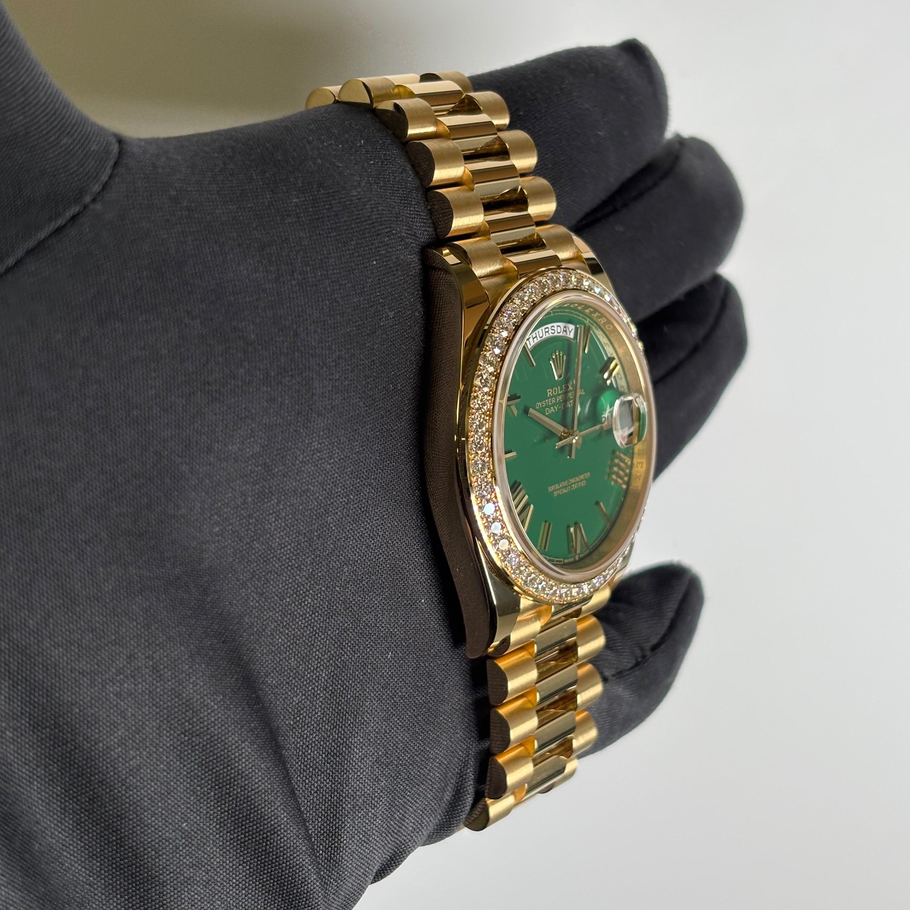 Rolex Day-Date 40mm Green Dial Watch Ref# 228348RBR - Happy Jewelers Fine Jewelry Lifetime Warranty