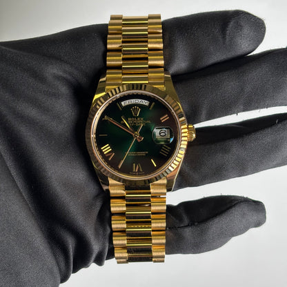Rolex Day-Date 36mm Green Dial Watch Ref# 128238 - Happy Jewelers Fine Jewelry Lifetime Warranty