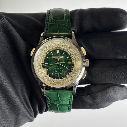 Patek Philippe World Time 39.5mm Green Dial Watch Ref# 5930P-001 - Happy Jewelers Fine Jewelry Lifetime Warranty