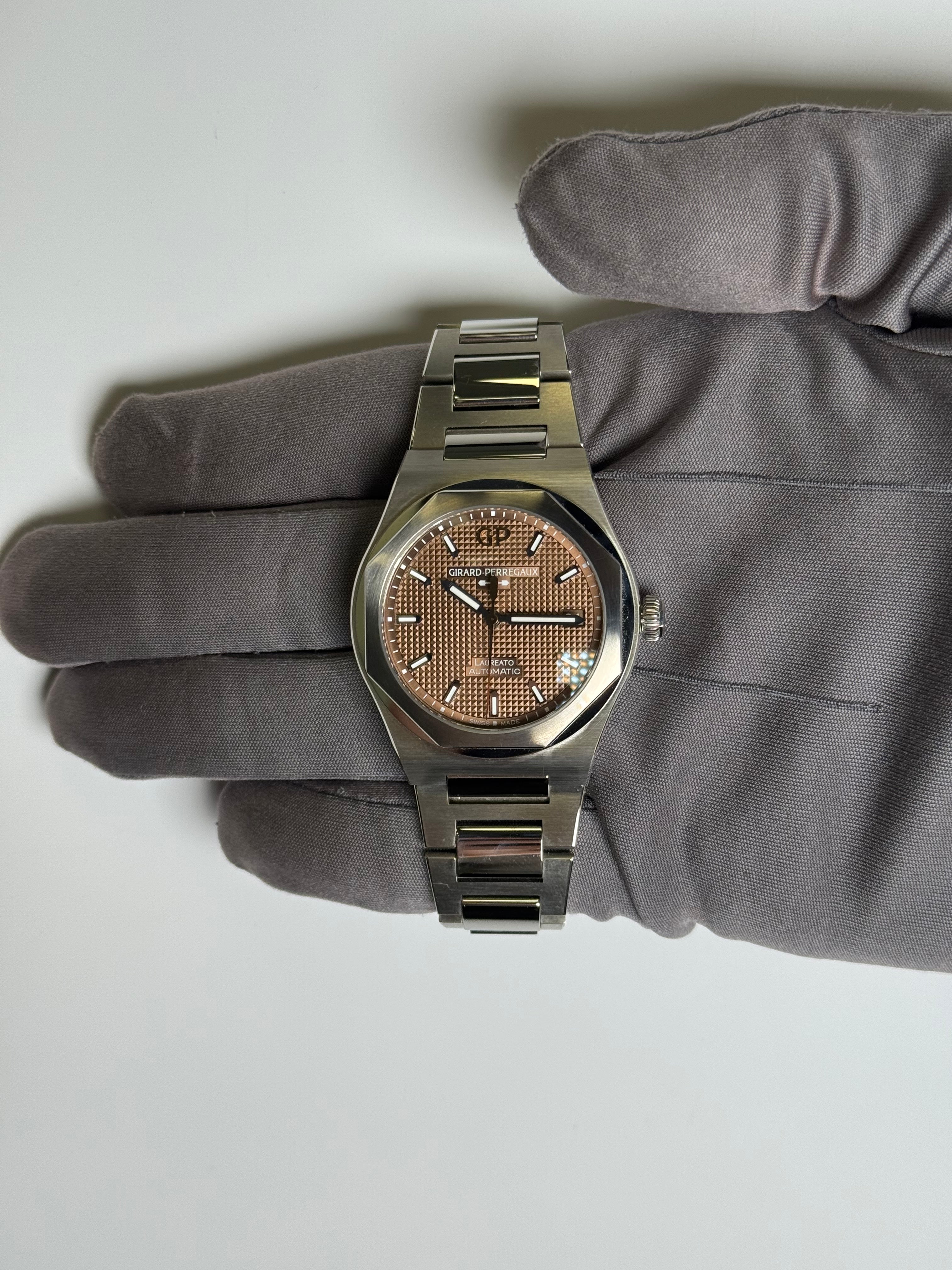 Girard Perregaux Laureato 38mm Copper Dial Watch Ref# 81005-11-3154-1CM - Happy Jewelers Fine Jewelry Lifetime Warranty