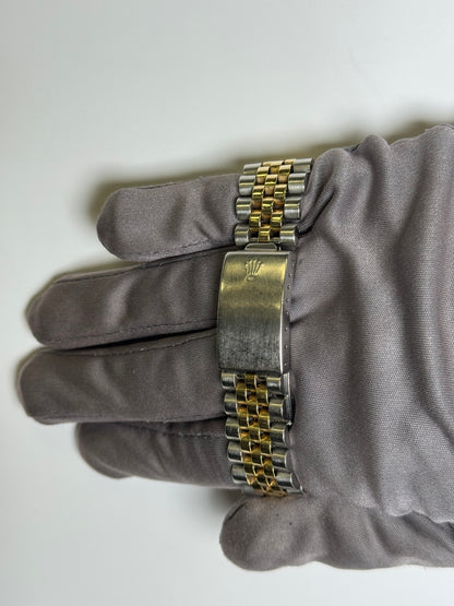 Rolex Datejust 36mm Two Tone Yellow Gold and Stainless Steel Watch, White MOP Dial, Fluted Bezel, Two Tone Jubilee Bracelet - Happy Jewelers Fine Jewelry Lifetime Warranty