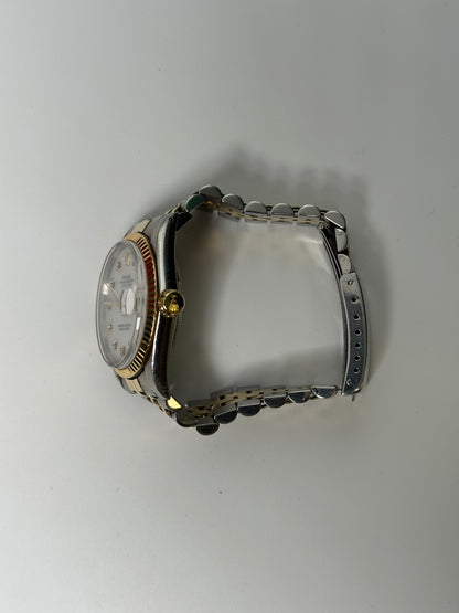 Rolex Datejust 36mm Two Tone Yellow Gold and Stainless Steel Watch, White MOP Dial, Fluted Bezel, Two Tone Jubilee Bracelet - Happy Jewelers Fine Jewelry Lifetime Warranty