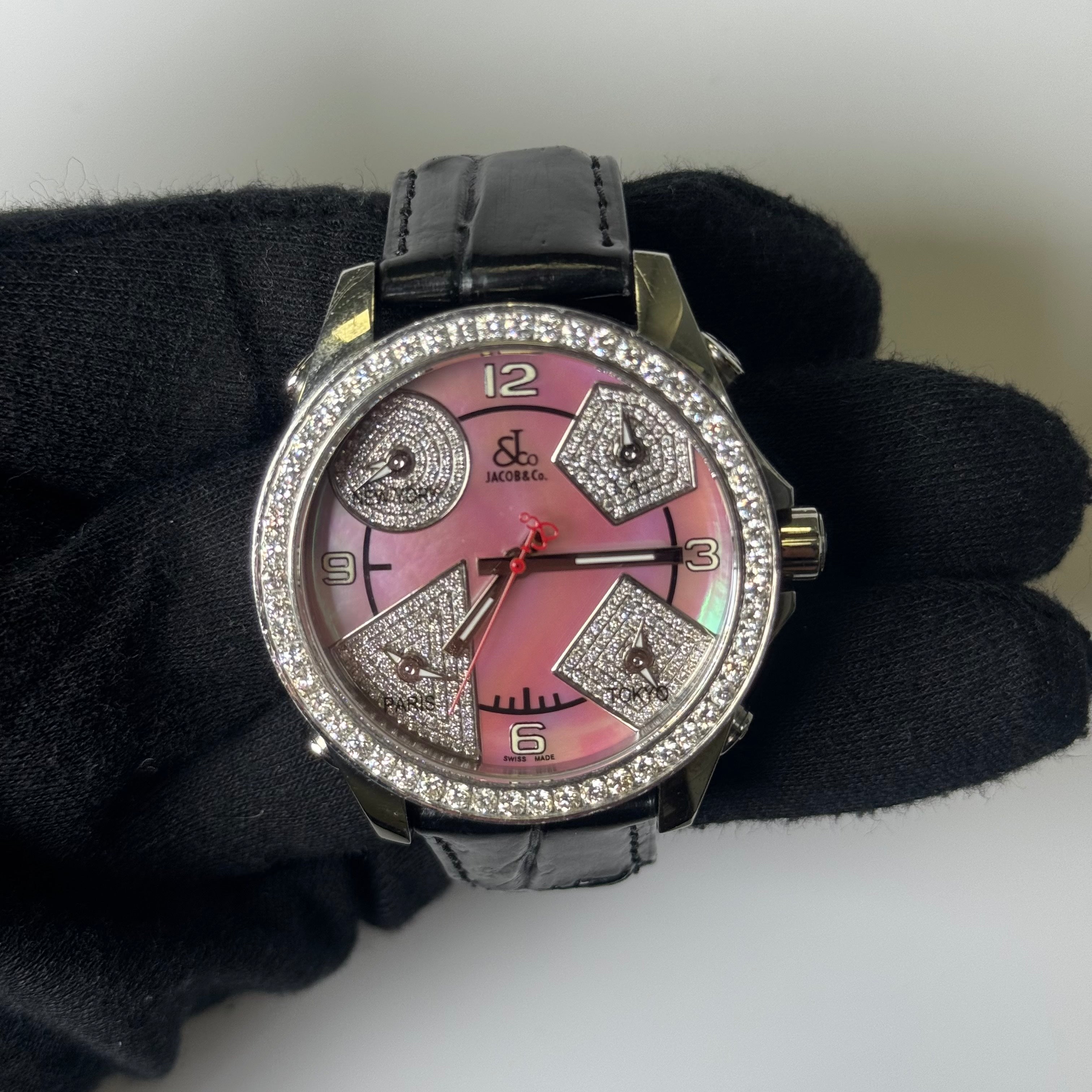 Jacob & Co. Five Time Zone 40mm Pink Dial Watch Ref# JC-79 - Happy Jewelers Fine Jewelry Lifetime Warranty