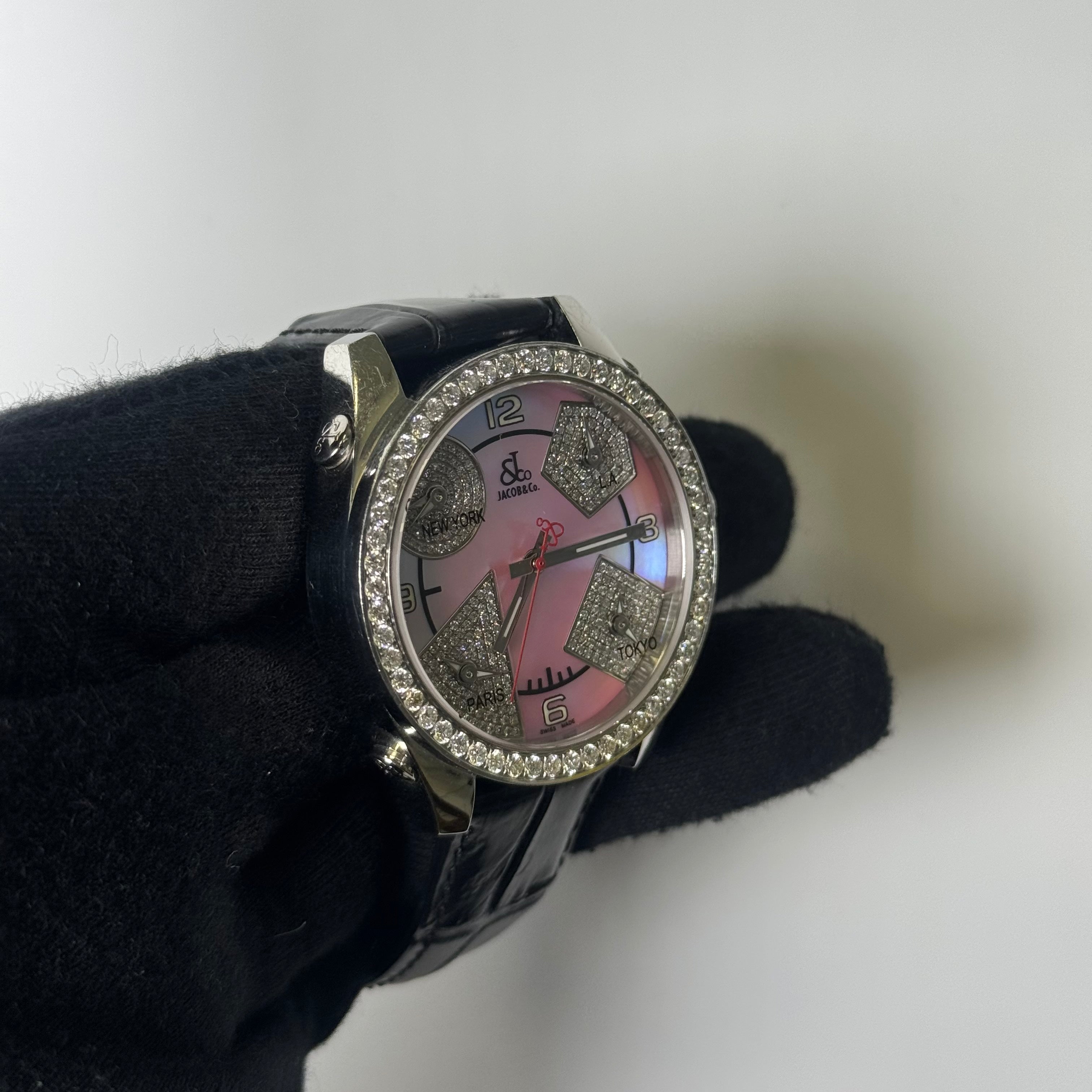 Jacob & Co. Five Time Zone 40mm Pink Dial Watch Ref# JC-79 - Happy Jewelers Fine Jewelry Lifetime Warranty