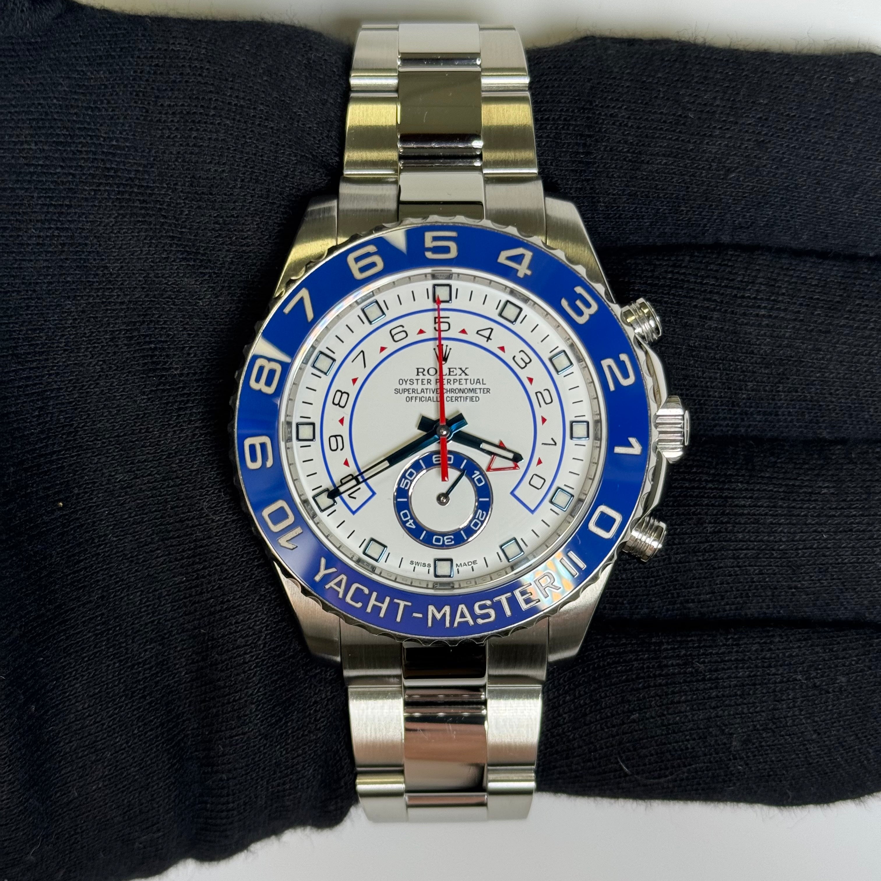 Rolex Yacht-Master II 44mm White Dial Watch Ref# 116680 - Happy Jewelers Fine Jewelry Lifetime Warranty