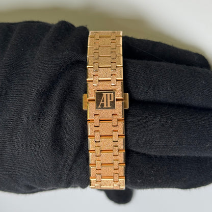 Audemars Piguet Royal Oak Frosted Rose Gold Salmon Stick Dial Watch Reference# 15454OR.GG.1259OR.03 - Happy Jewelers Fine Jewelry Lifetime Warranty