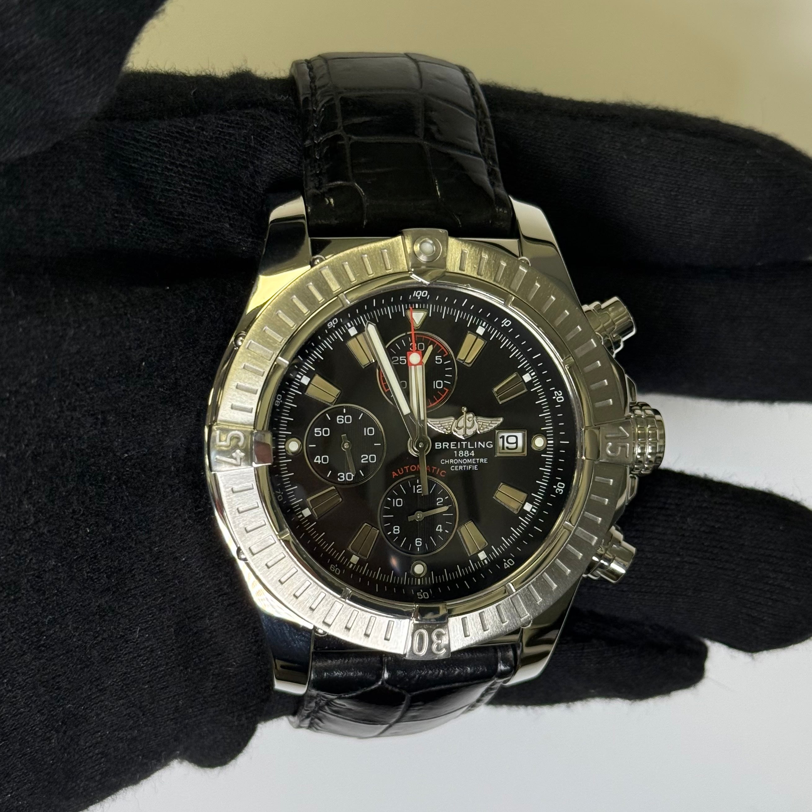 Breitling Super Avenger 48mm Black Dial Watch Ref# A13370 – Happy