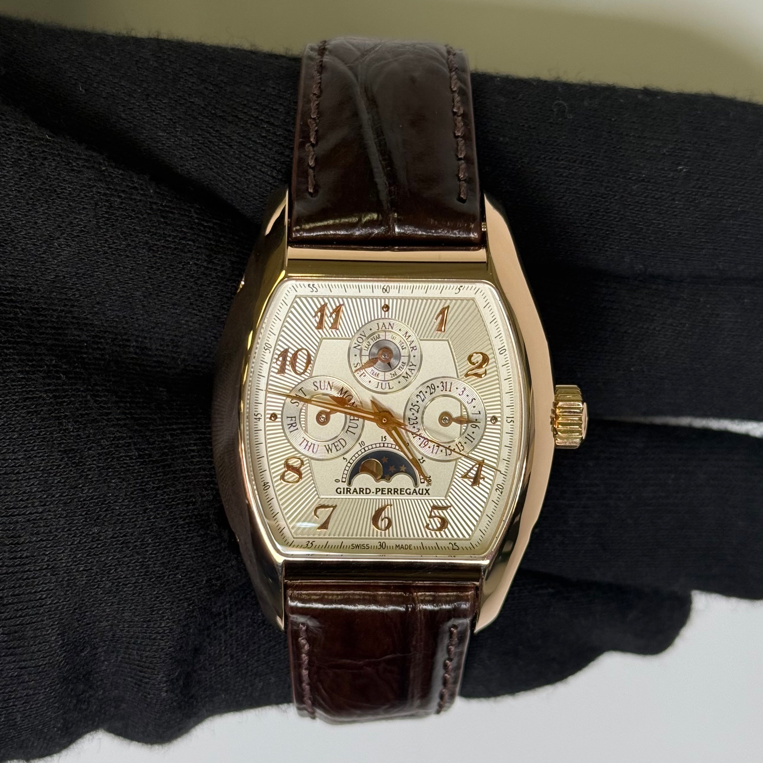 Girard Perregaux Richeville Perpetual 38mm Silver Chronograph Dial Watch Ref# 2722 - Happy Jewelers Fine Jewelry Lifetime Warranty