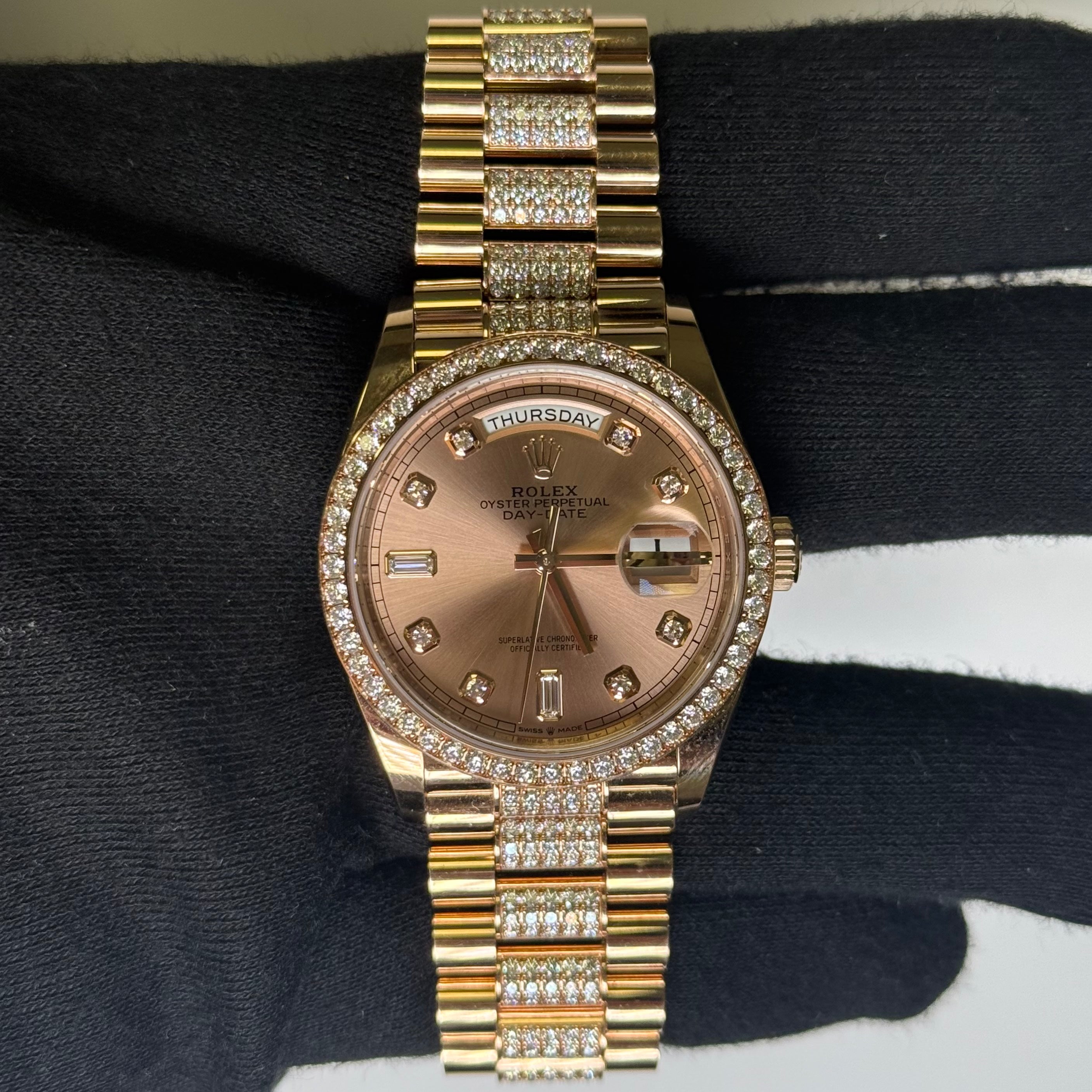 Rolex Day-Date 36mm Everose Dial Watch Ref# 128345RBR - Happy Jewelers Fine Jewelry Lifetime Warranty