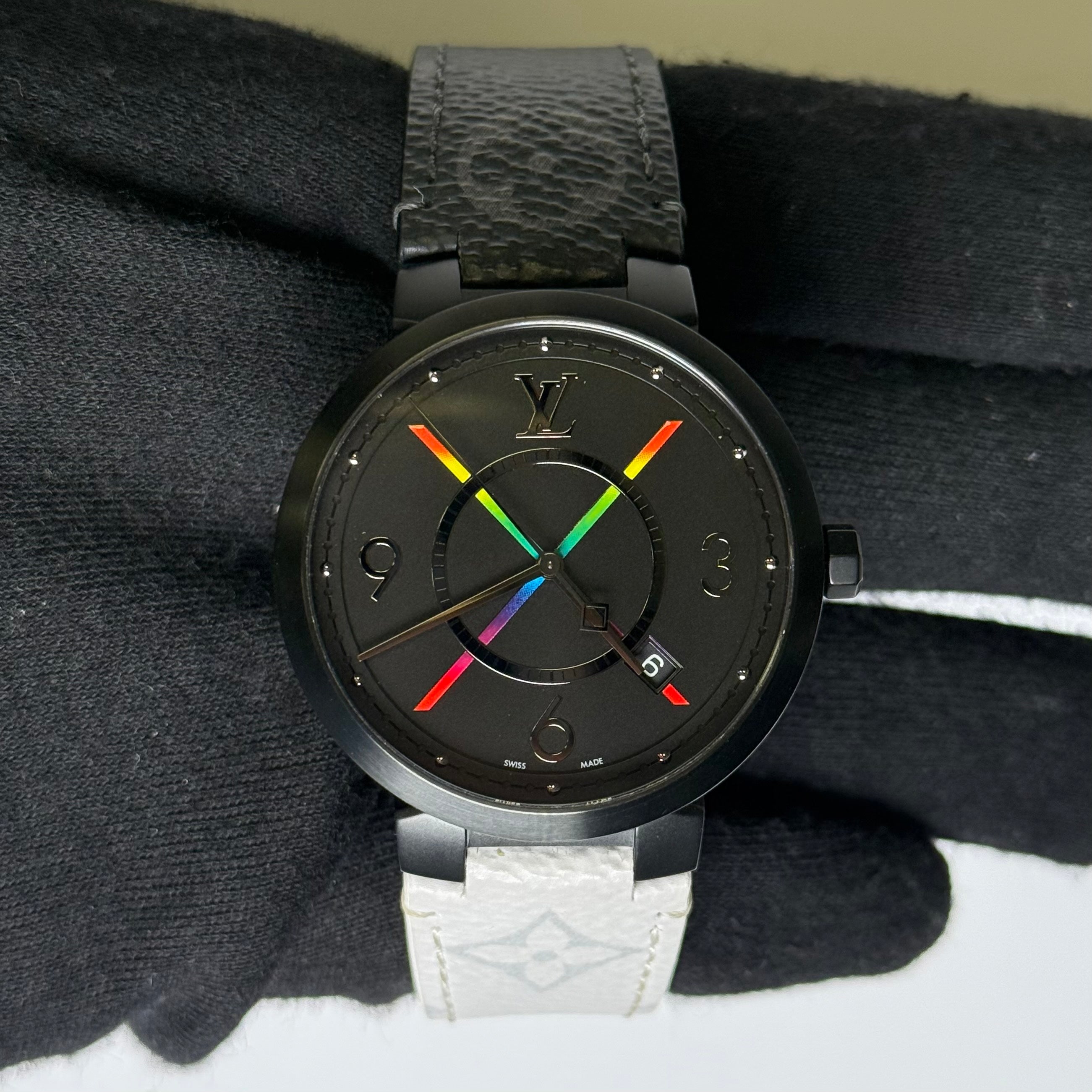 Louis Vuitton Tambour 39mm Black Rainbow X Dial Watch Ref# QA113 - Happy Jewelers Fine Jewelry Lifetime Warranty