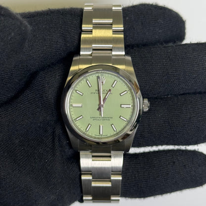 Rolex Oyster Perpetual 34mm Pistachio Dial Watch Ref# 124200 - Happy Jewelers Fine Jewelry Lifetime Warranty
