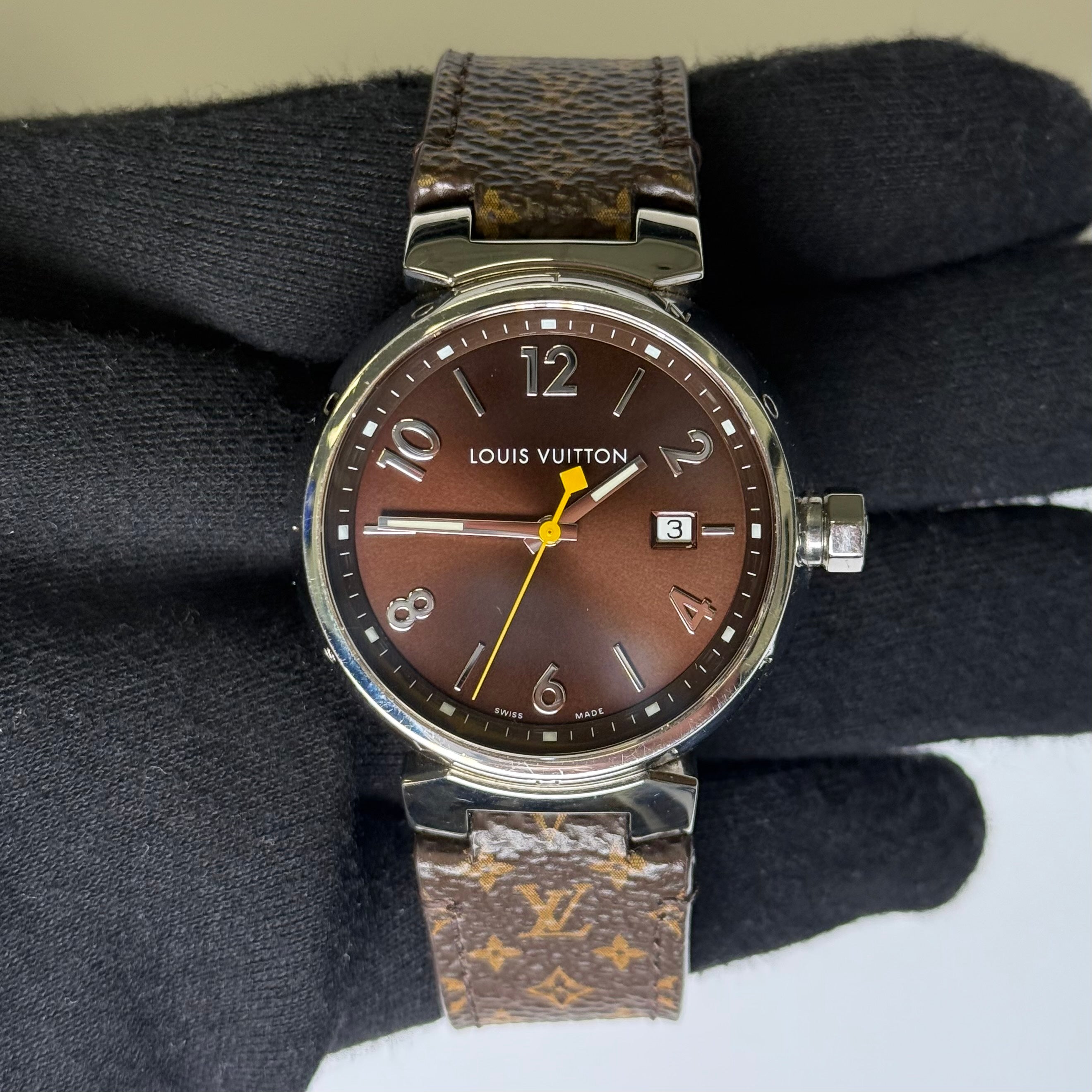 Louis Vuitton Tambour 39.5mm Brown Dial Watch Ref# Q1111 - Happy Jewelers Fine Jewelry Lifetime Warranty