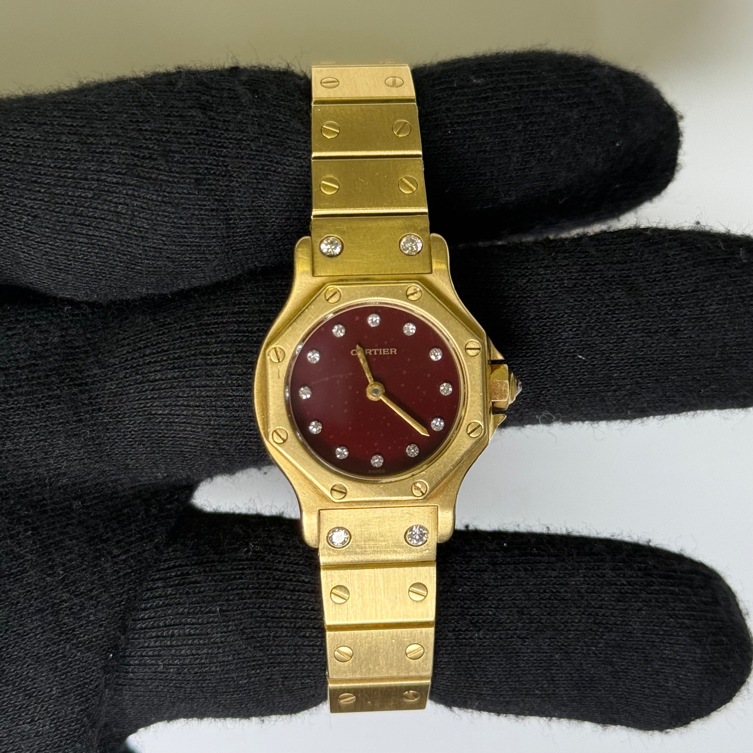 Cartier Santos Octagon 25mm Burgundy Dial Watch Ref# 0906 - Happy Jewelers Fine Jewelry Lifetime Warranty