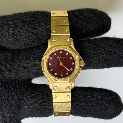 Cartier Santos Octagon 25mm Burgundy Dial Watch Ref# 0906 - Happy Jewelers Fine Jewelry Lifetime Warranty