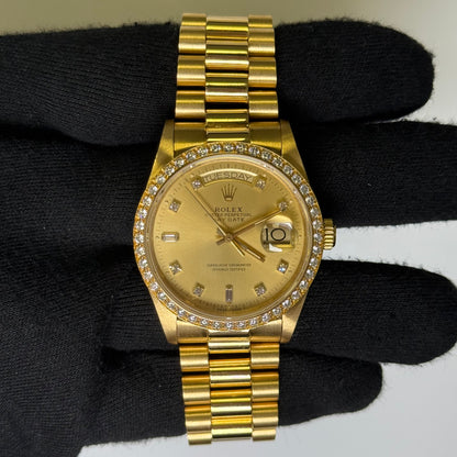 Rolex Day-Date 36mm Champagne Diamond Dial Watch Ref# 18048 - Happy Jewelers Fine Jewelry Lifetime Warranty