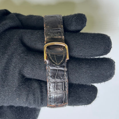 Cartier Ronde Louis 28mm 18K Rose Gold Cream Roman Dial Watch Factory Diamond Bezel With Black Leather Strap REF# 2886 - Happy Jewelers Fine Jewelry Lifetime Warranty