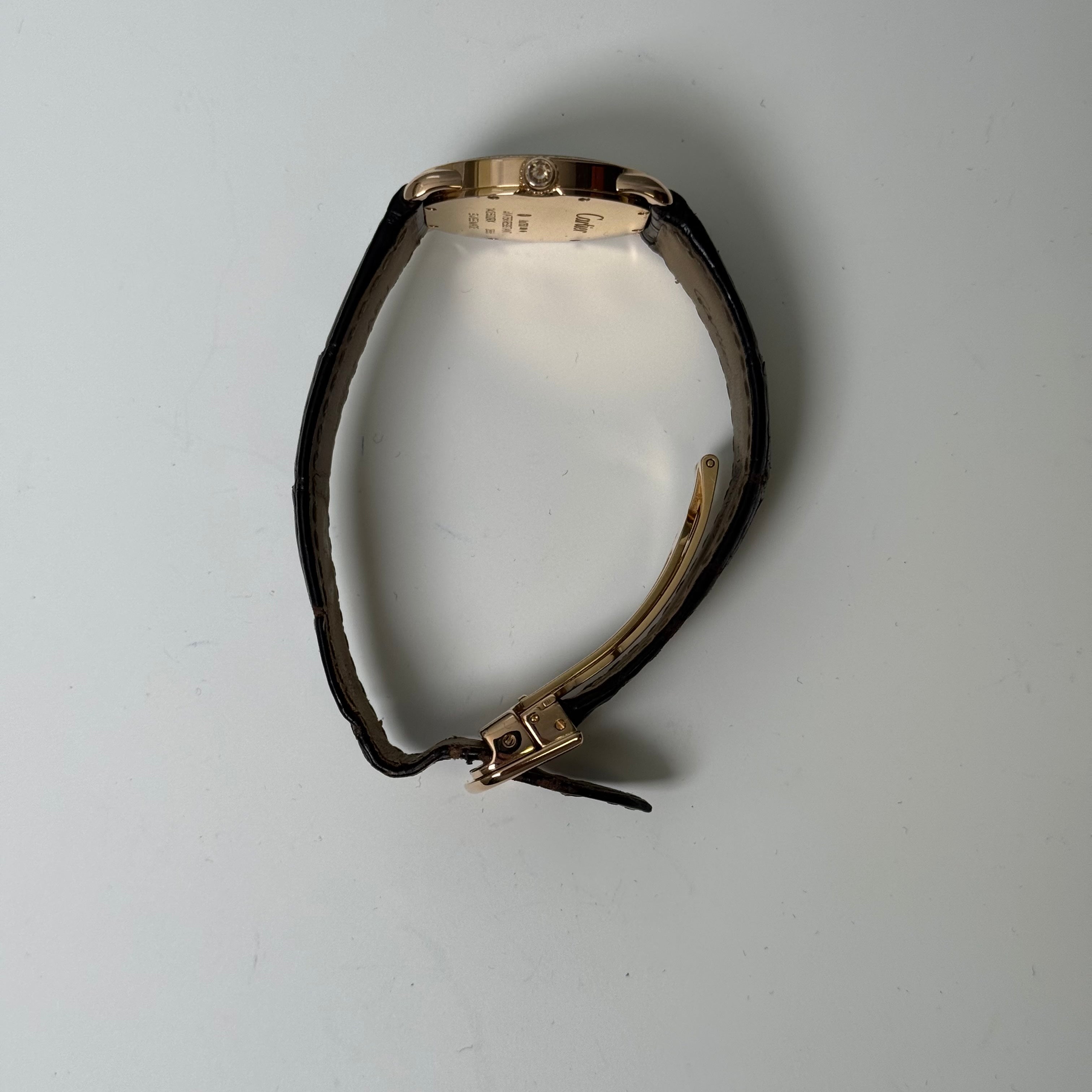 Cartier Ronde Louis 28mm 18K Rose Gold Cream Roman Dial Watch Factory Diamond Bezel With Black Leather Strap REF# 2886 - Happy Jewelers Fine Jewelry Lifetime Warranty