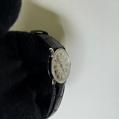 Cartier Ronde Louis 28mm 18K White Gold Cream Roman Dial Watch Factory Diamond Bezel With Black Leather Strap REF# 2887 - Happy Jewelers Fine Jewelry Lifetime Warranty