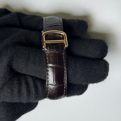 Cartier Ronde Louis 28mm 18K Rose Gold Cream Roman Dial Watch Factory Diamond Bezel With Black Leather Strap REF# 2886 - Happy Jewelers Fine Jewelry Lifetime Warranty